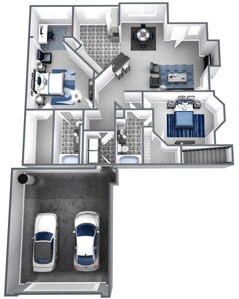Floor plan for 2 beds, 2 baths, 1262 sqft